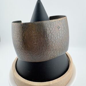 Wide Textured Cuff Bracelet Antiqued Bronze Tone Honeycomb Pattern Statement